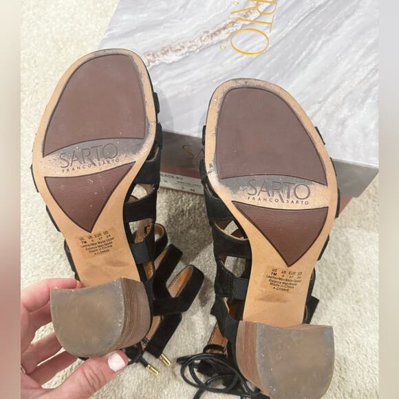 NWT Franco Sarto, Connie black gladiator block sandals, size 7M - Picture 5 of 7